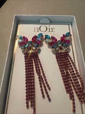 nOir Jewelry Pink & Teal Crystal Tassel Earrings